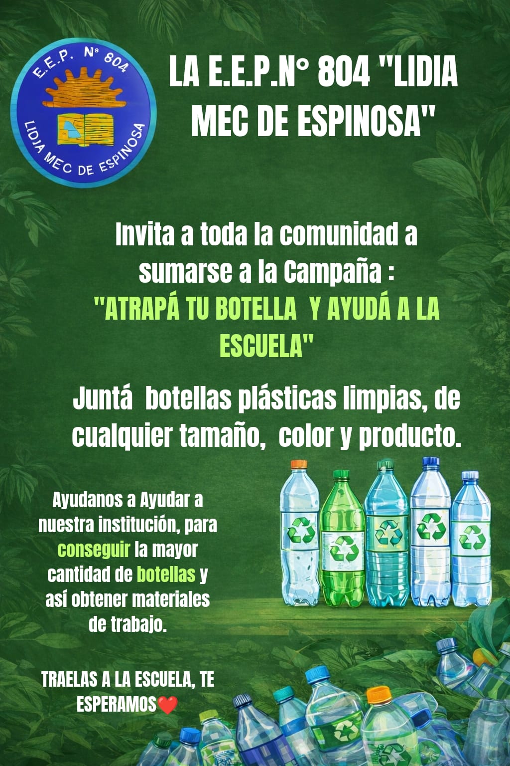 Atrapa tu botella y ayuda a tu escuela